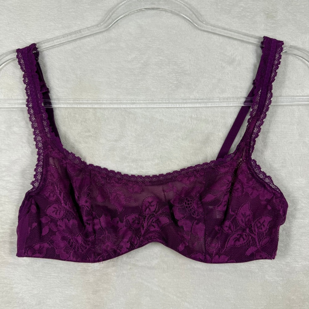 Adore Me Purple Floral Lace Balconette Bra Underwire Sheer Mesh 34B BR-08488-BAL